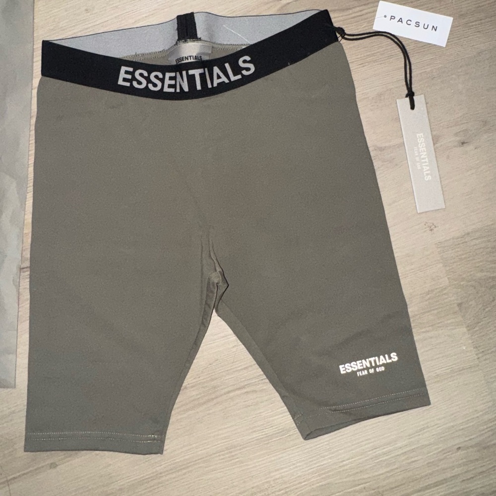 Authentic Fear of God Essentials Olive Green / Gray Charcoal Bike Shorts
